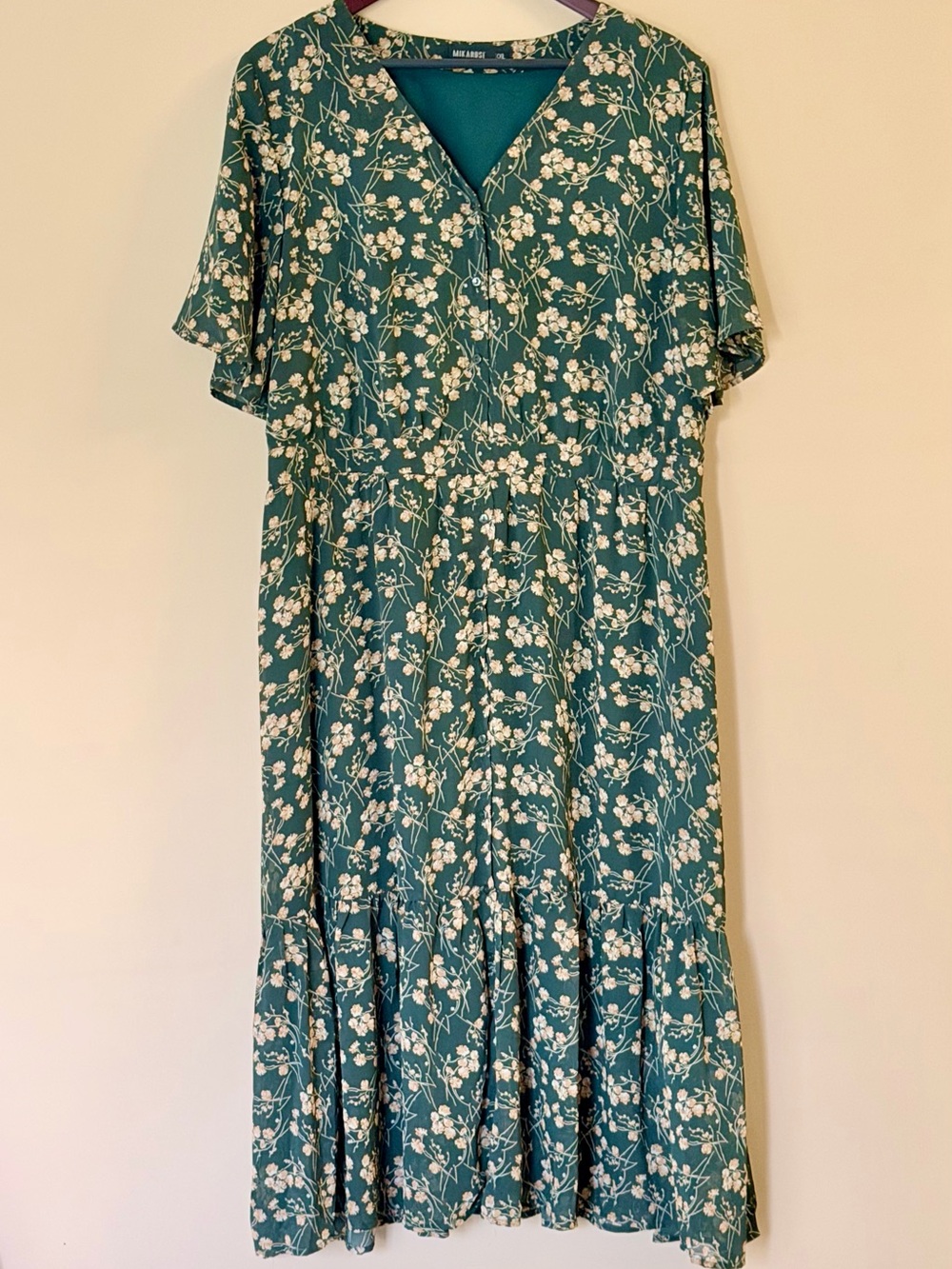 Mikarose Green Floral Maxi Dress with Cream Bloom Print
